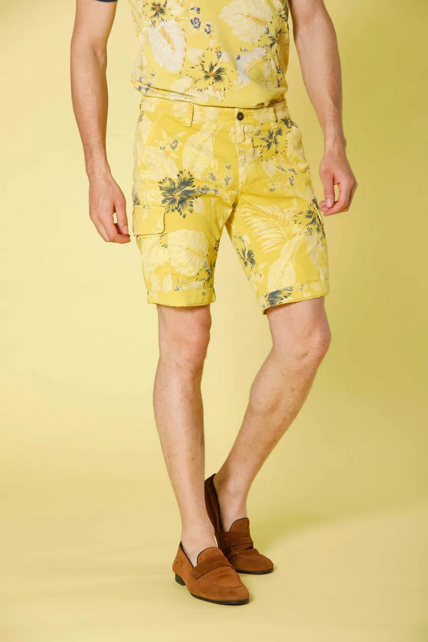 Chile 1 bermuda cargo uomo in cotone con pattern fiori Hawaii slim