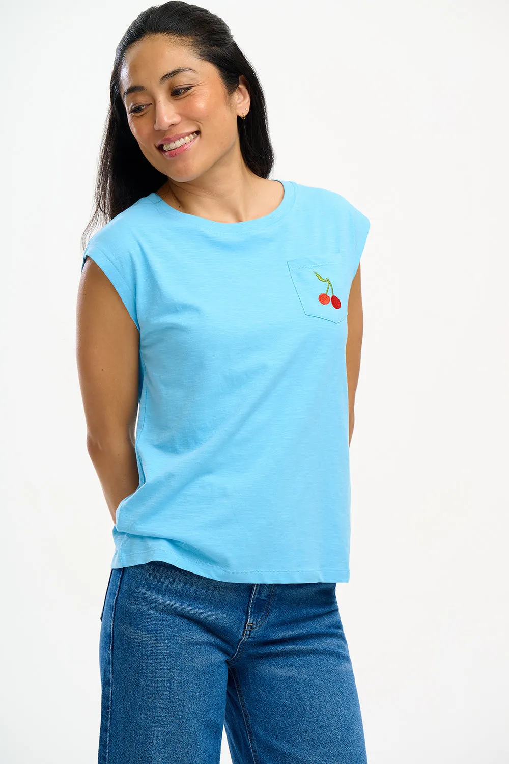 Chrissy T-Shirt - Blue, Cherry Pocket