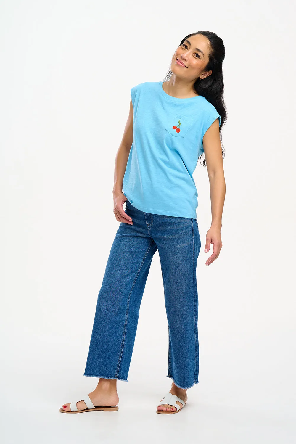 Chrissy T-Shirt - Blue, Cherry Pocket