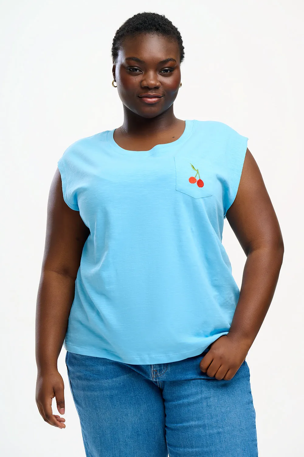 Chrissy T-Shirt - Blue, Cherry Pocket