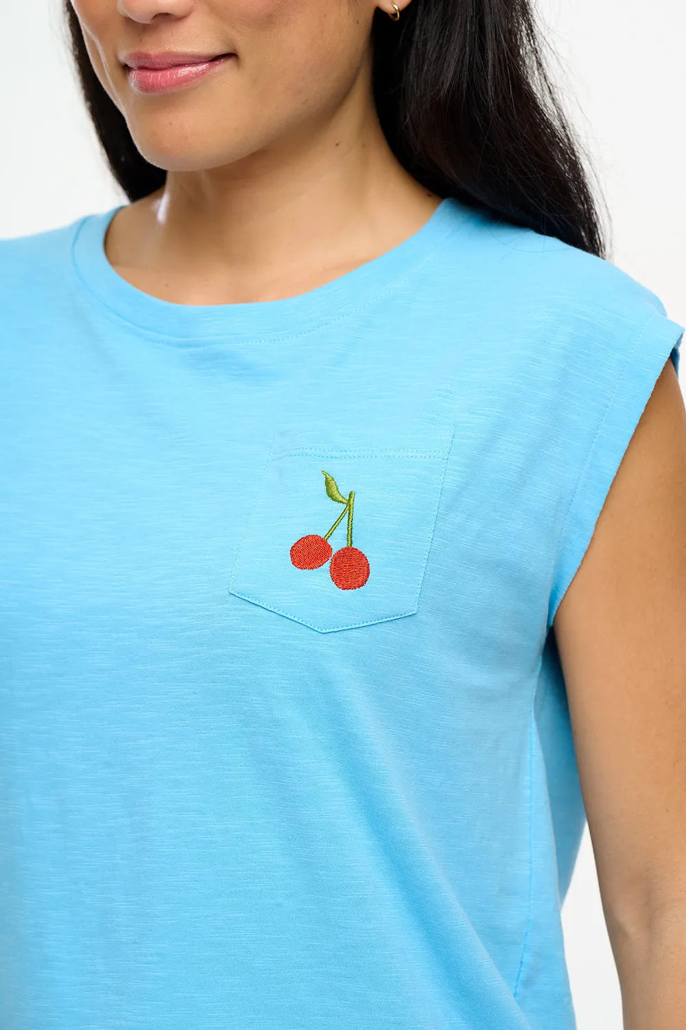 Chrissy T-Shirt - Blue, Cherry Pocket