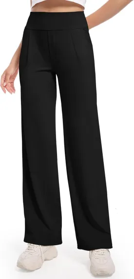 CL convallaria Womens Wide Leg Yoga Pants with Pockets Stretch Trousers Business Casual Dress Pant Petite Regular