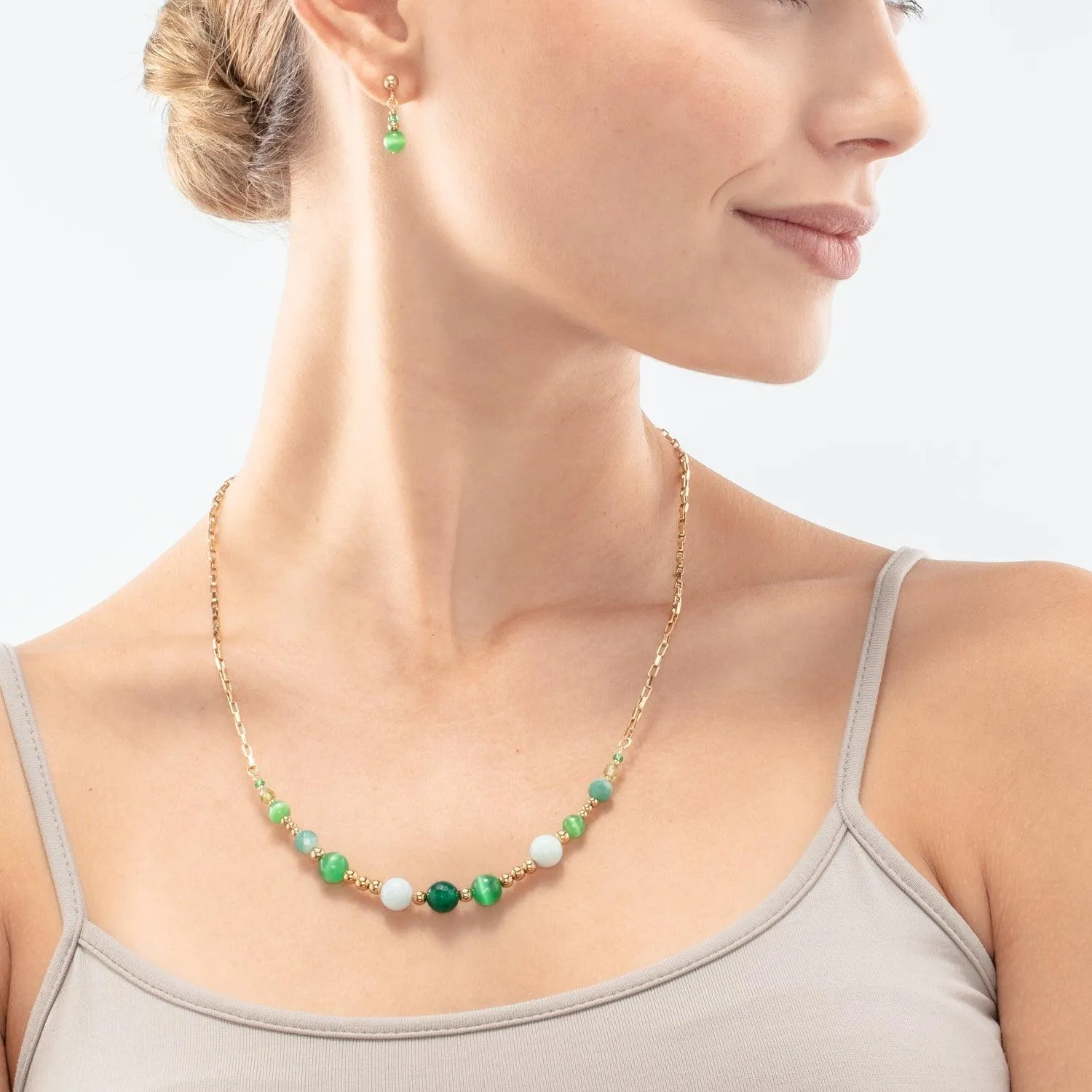Coeur De Lion Candy Spheres Gold and Green Necklace
