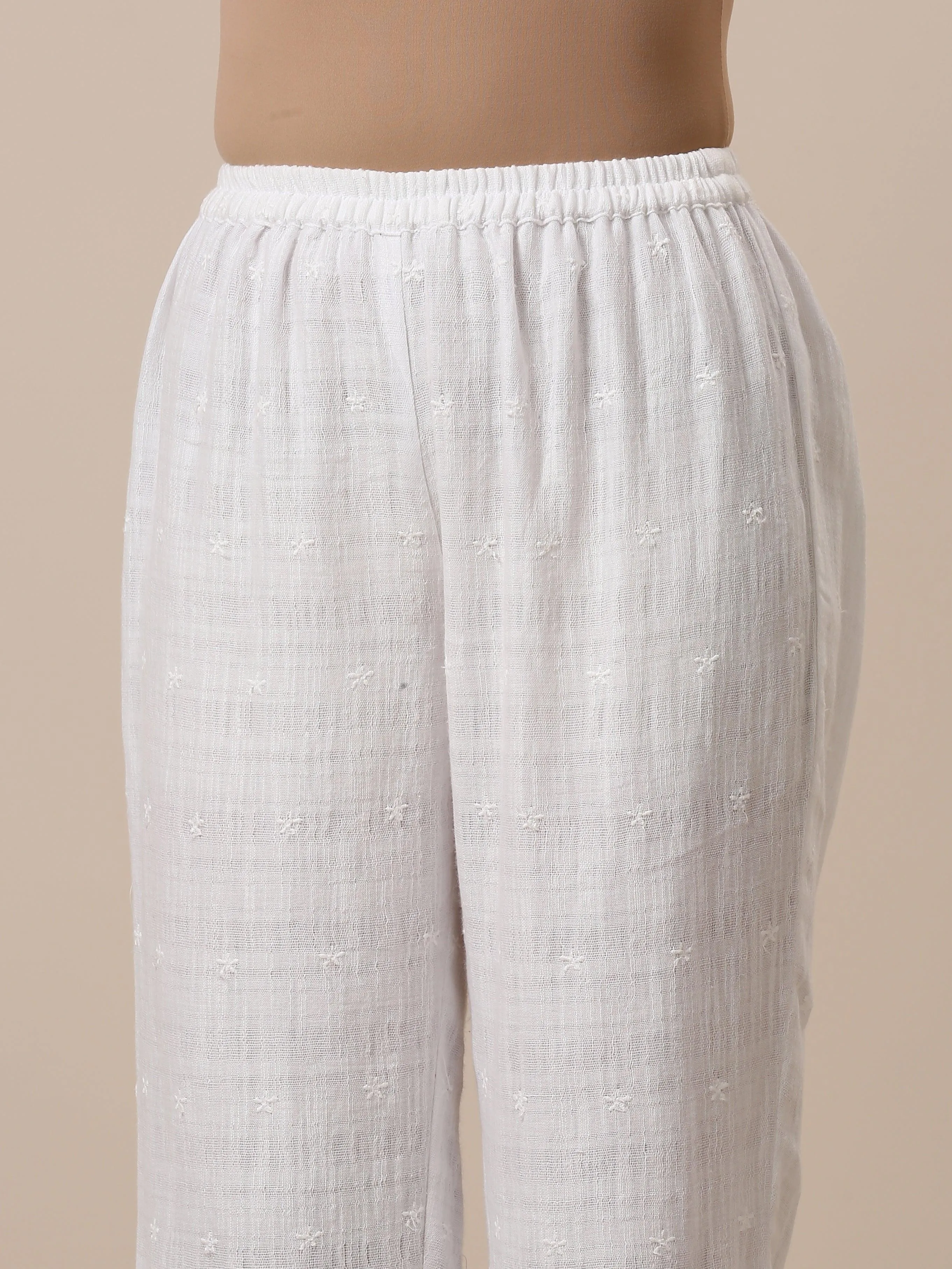 Cotton White Embroidered Short Co-Ord Set