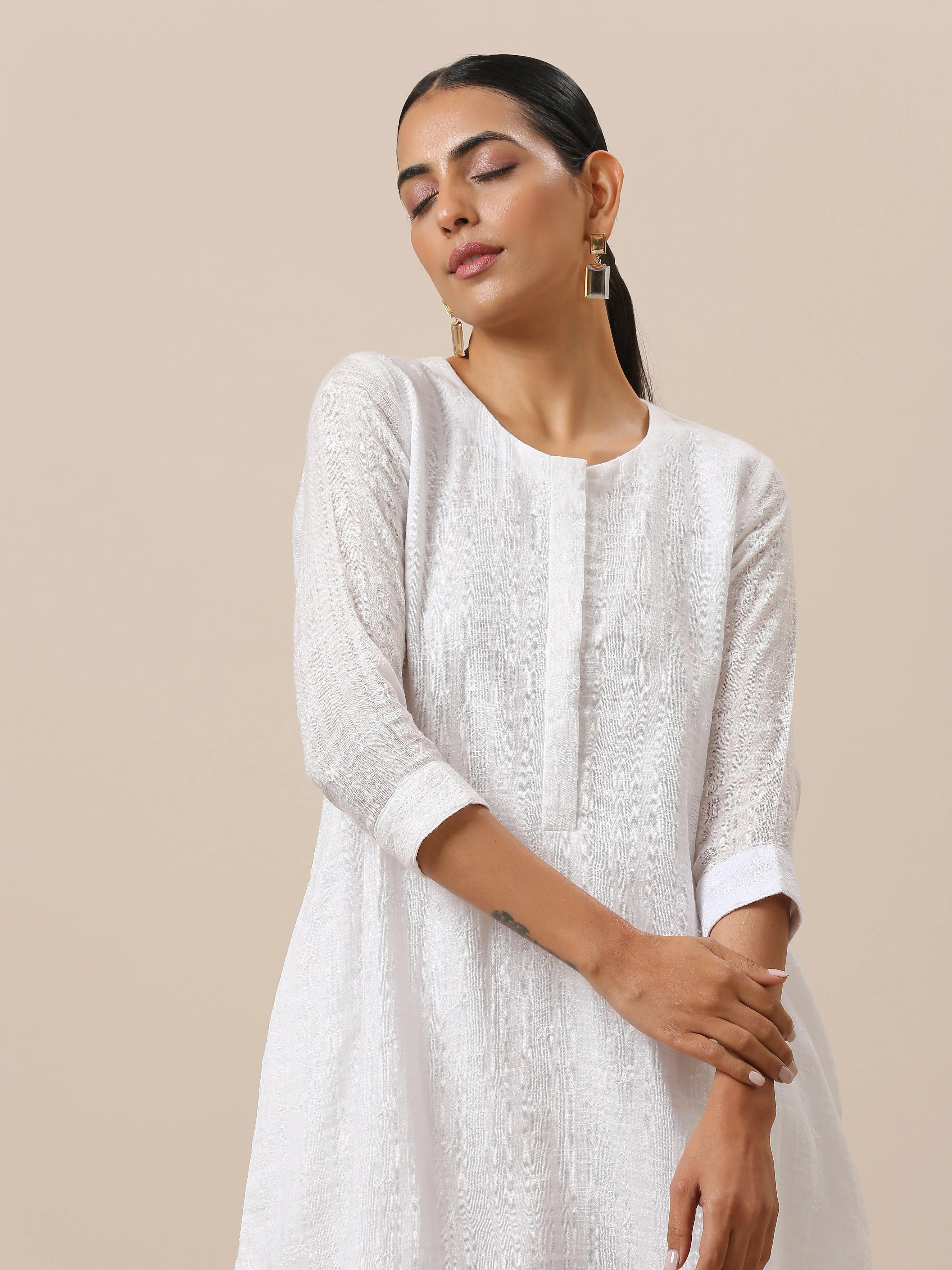 Cotton White Embroidered Short Co-Ord Set
