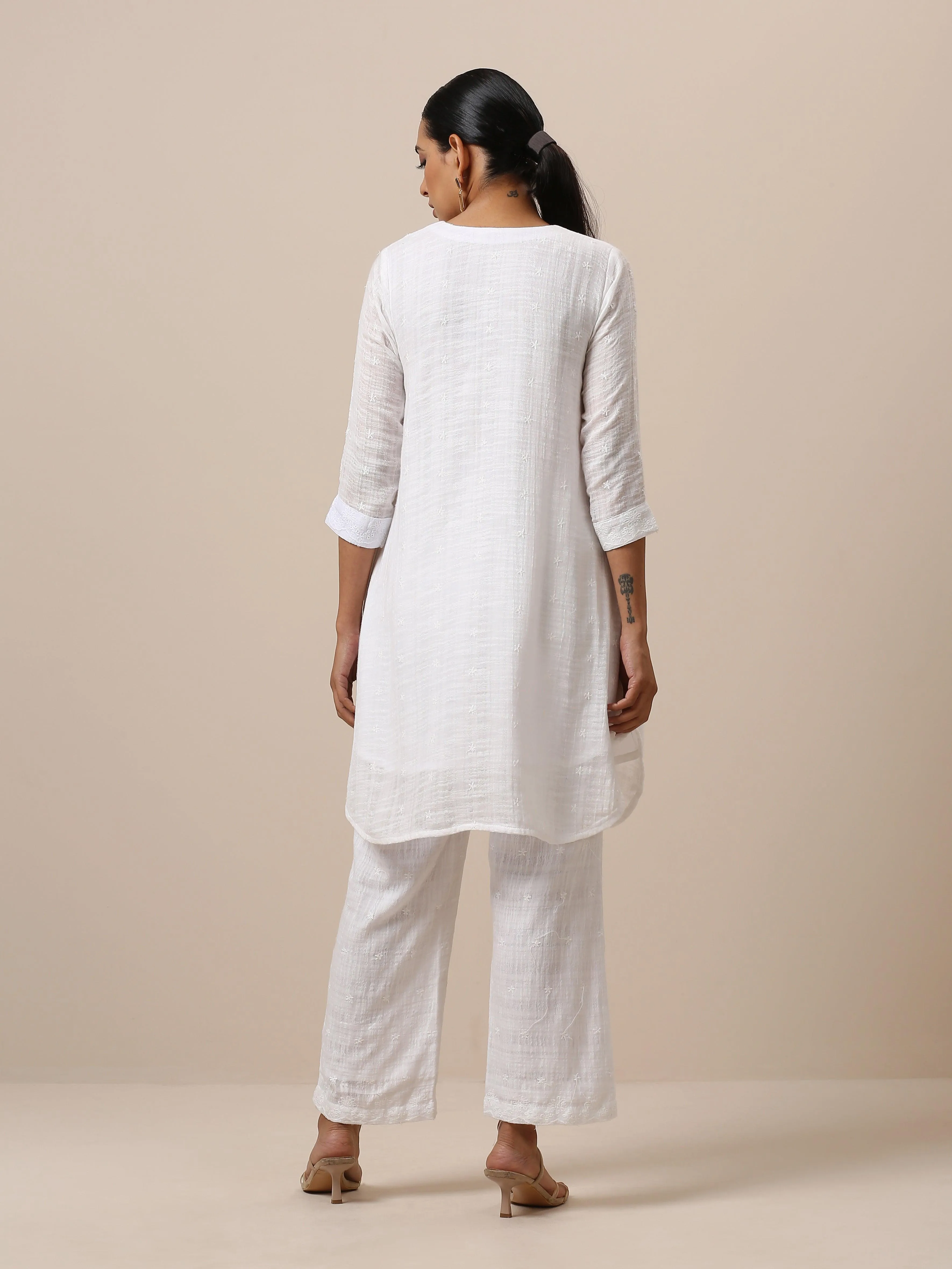 Cotton White Embroidered Short Co-Ord Set