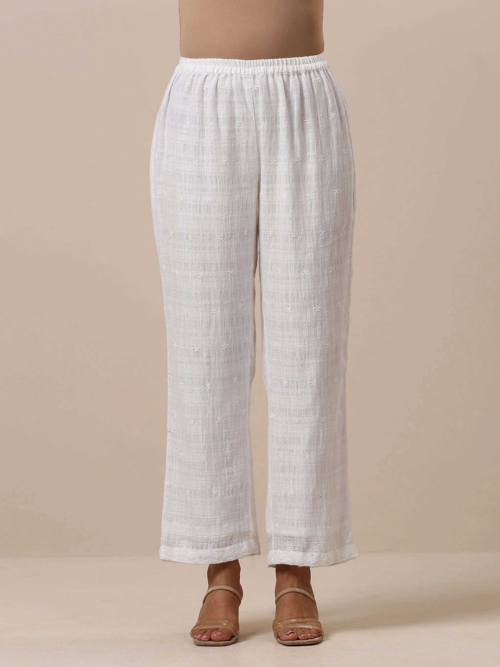 Cotton White Embroidered Short Co-Ord Set