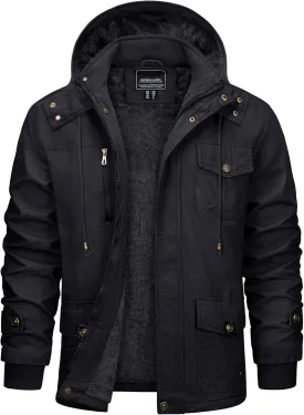 CRYSULLY Men's Winter Casual Thicken Multi-Pocket Outwear Jacket Coat With Removable Hood