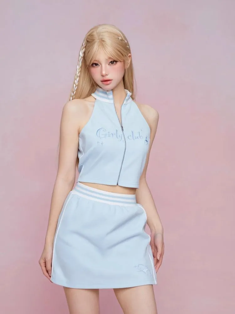 Cut Off Shoulder Sleeveless Top Casual Pants Sweatshirt Three Piece Set【s0000007863】