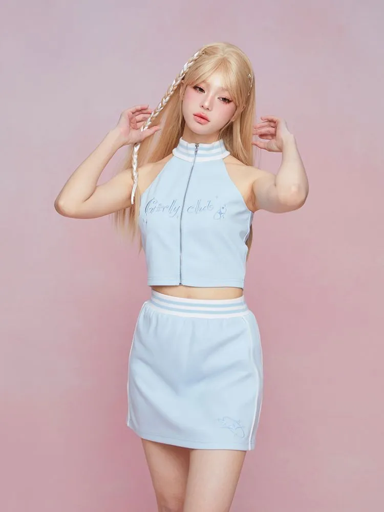 Cut Off Shoulder Sleeveless Top Casual Pants Sweatshirt Three Piece Set【s0000007863】