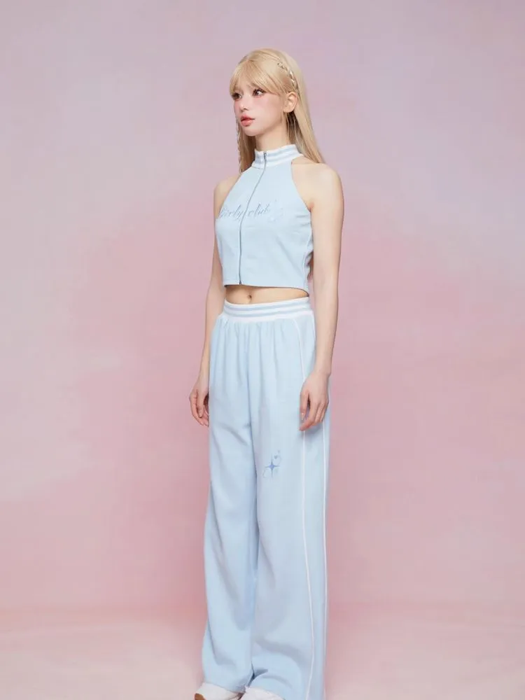 Cut Off Shoulder Sleeveless Top Casual Pants Sweatshirt Three Piece Set【s0000007863】