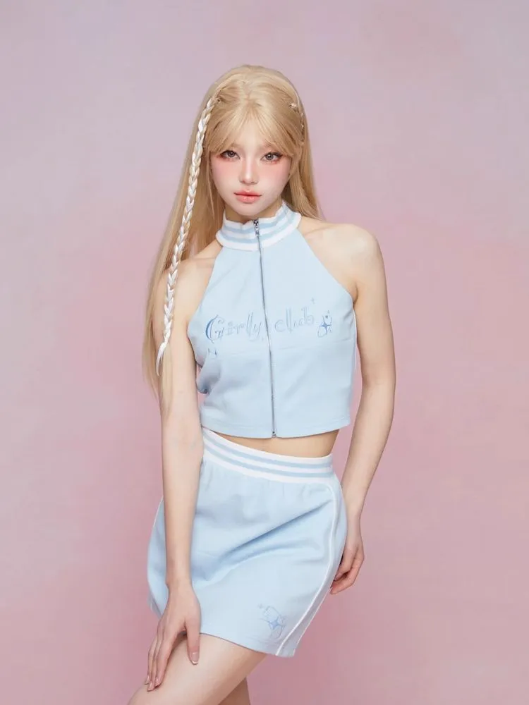 Cut Off Shoulder Sleeveless Top Casual Pants Sweatshirt Three Piece Set【s0000007863】