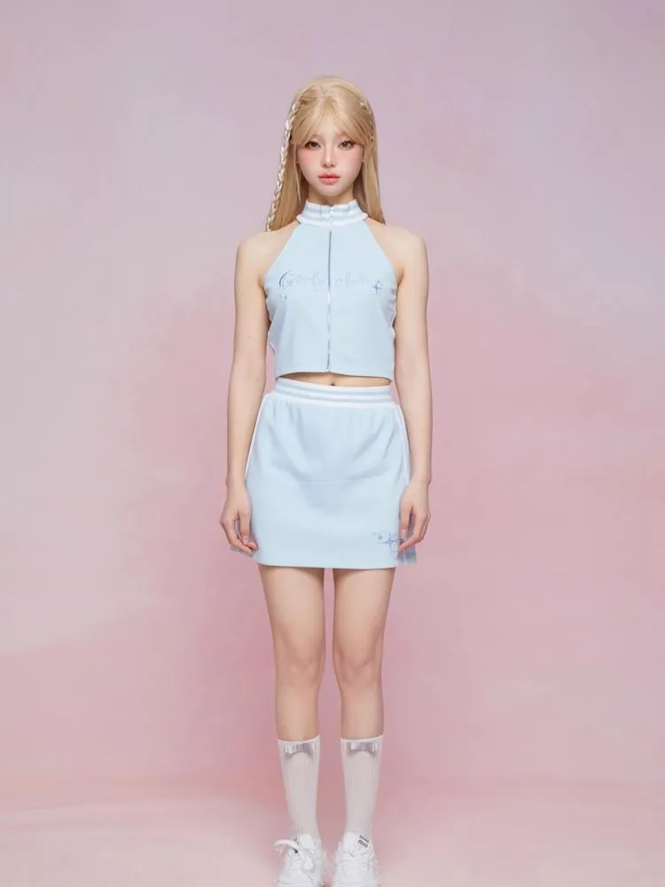 Cut Off Shoulder Sleeveless Top Casual Pants Sweatshirt Three Piece Set【s0000007863】