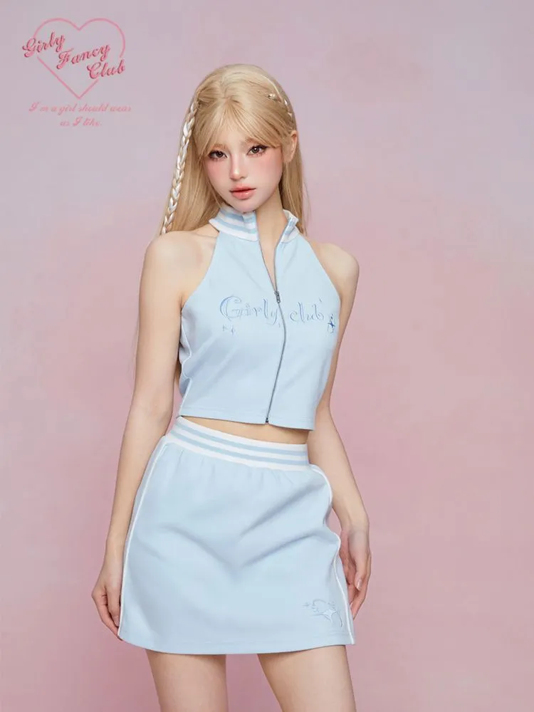 Cut Off Shoulder Sleeveless Top Casual Pants Sweatshirt Three Piece Set【s0000007863】