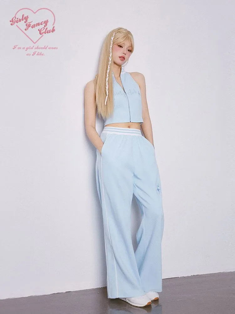 Cut Off Shoulder Sleeveless Top Casual Pants Sweatshirt Three Piece Set【s0000007863】