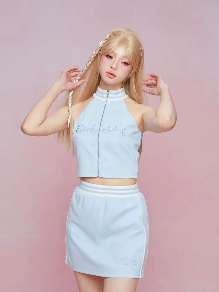 Cut Off Shoulder Sleeveless Top Casual Pants Sweatshirt Three Piece Set【s0000007863】