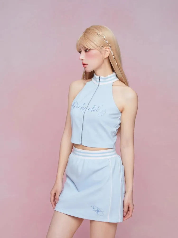 Cut Off Shoulder Sleeveless Top Casual Pants Sweatshirt Three Piece Set【s0000007863】