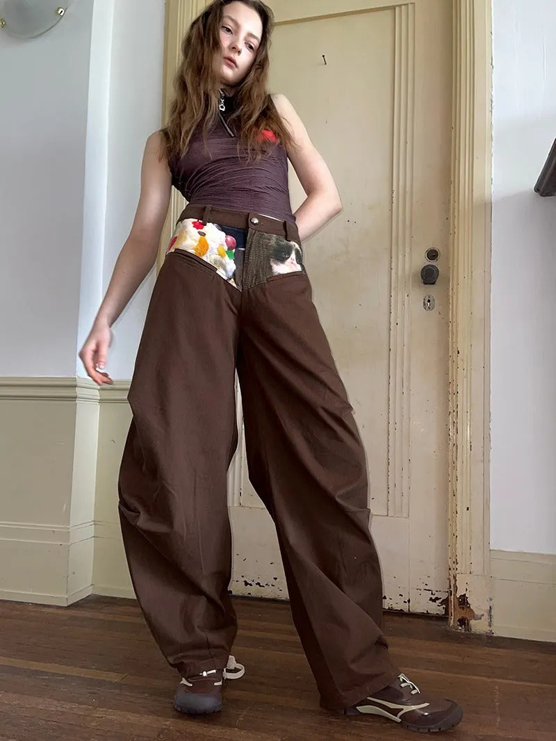Cute Cat Print Low Waist Casual Wide Leg Pants【s0000009030】