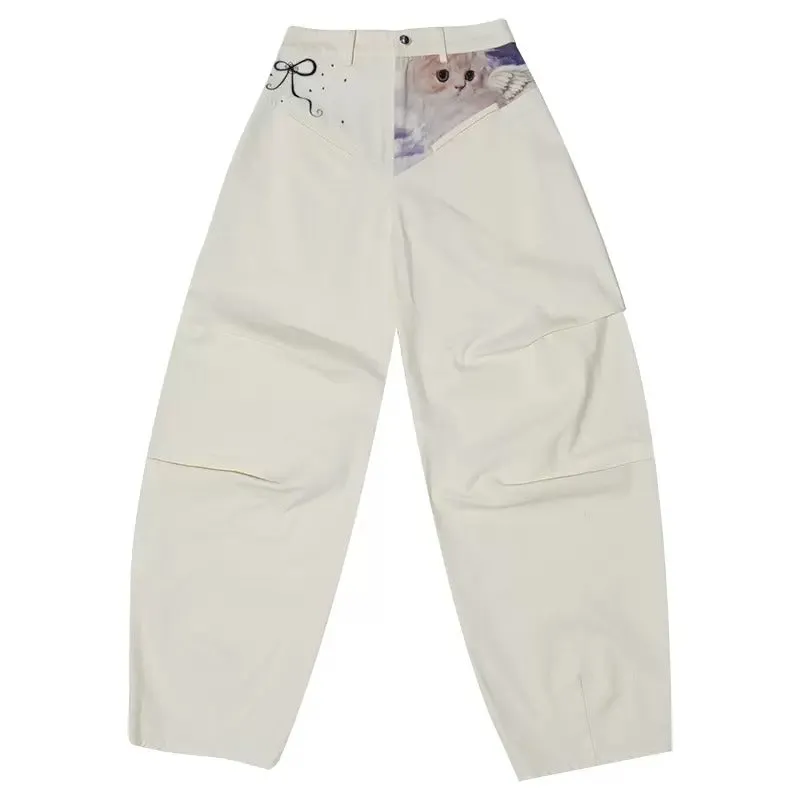 Cute Cat Print Low Waist Casual Wide Leg Pants【s0000009030】