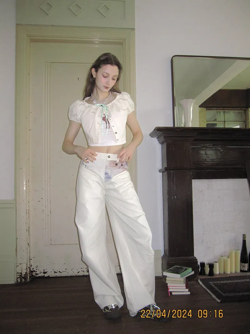 Cute Cat Print Low Waist Casual Wide Leg Pants【s0000009030】