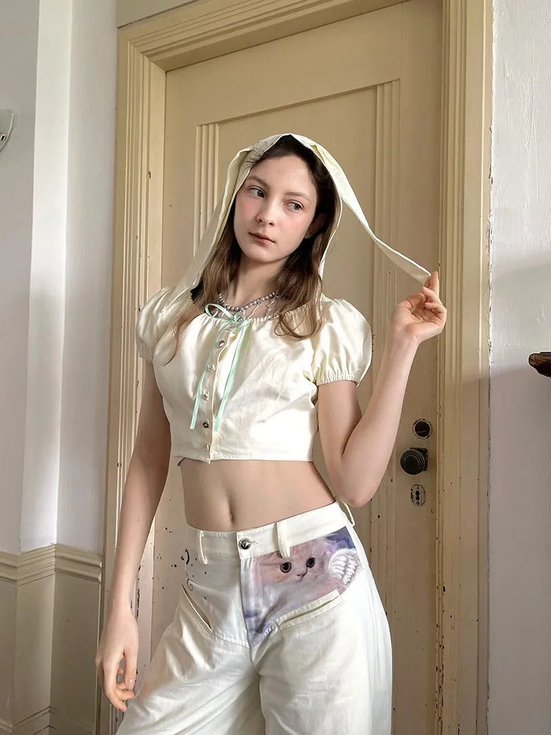 Cute Cat Print Low Waist Casual Wide Leg Pants【s0000009030】