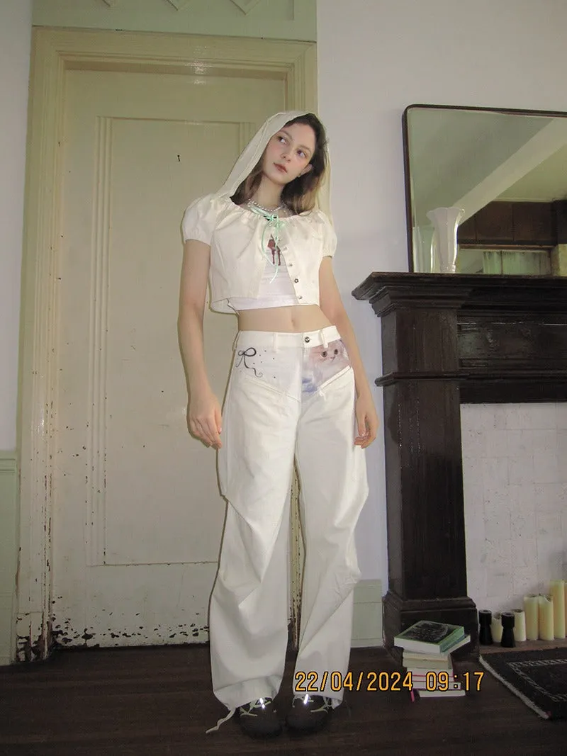 Cute Cat Print Low Waist Casual Wide Leg Pants【s0000009030】