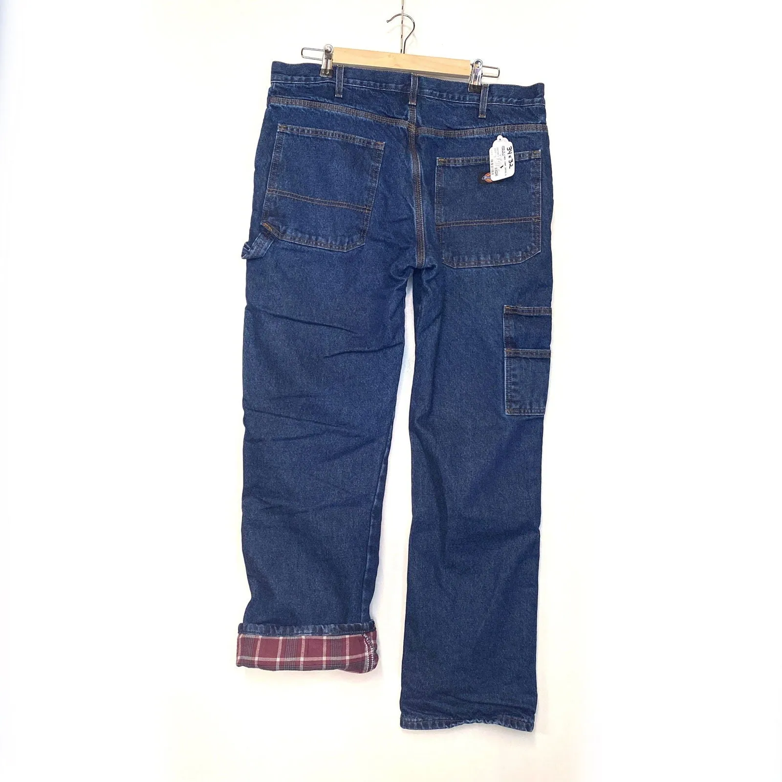 Dickies Mens Size 34x32 Straight Denim Blue Carpenter Jeans Flannel Lined Regular Fit