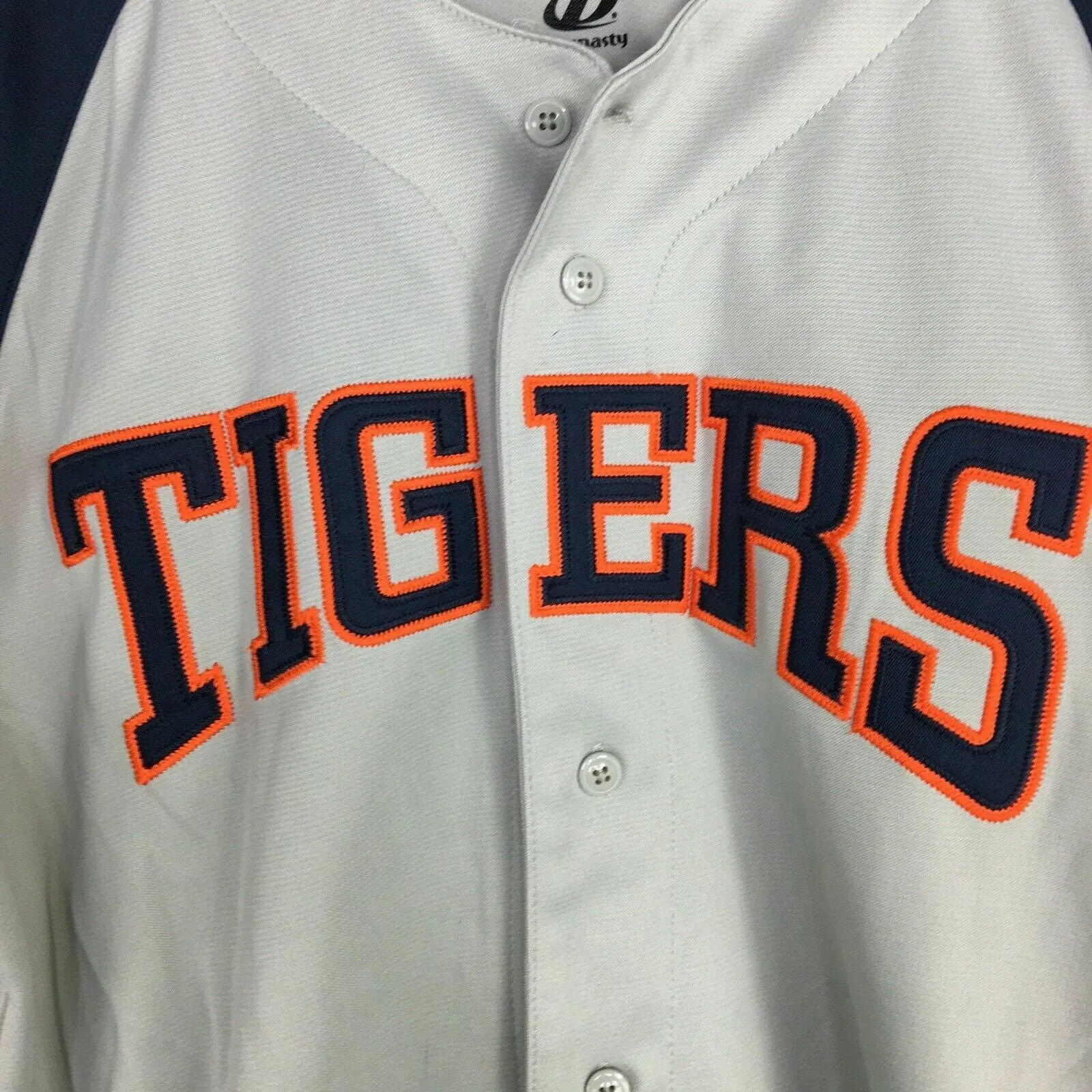 Dynasty Mens Size L Gray Blue Orange Baseball Jersey Shirt MLB Detroit Tigers S/s
