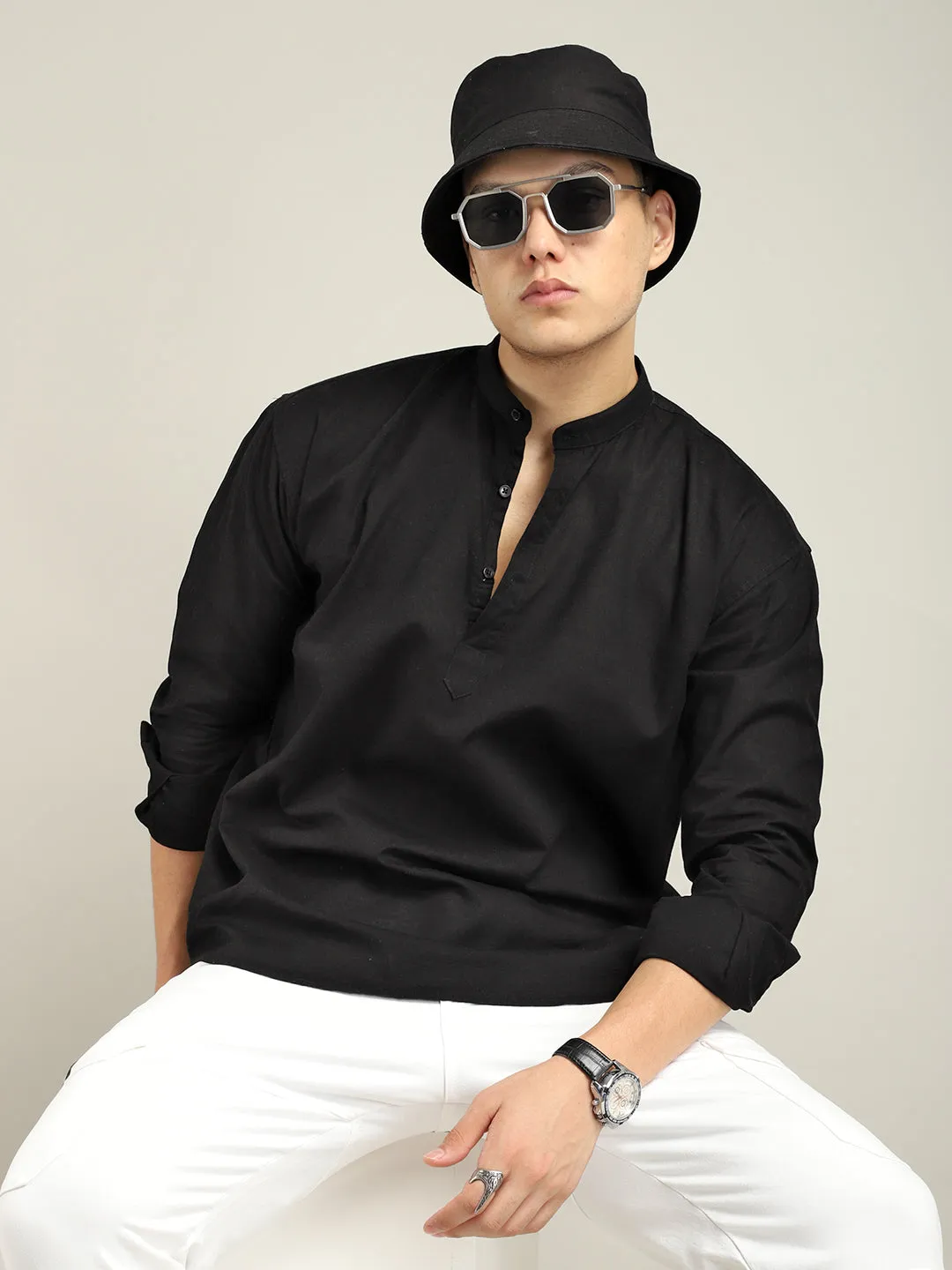 Ennead Black Short Kurta