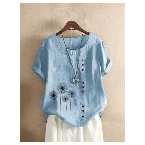 Flower Print Button T-shirt