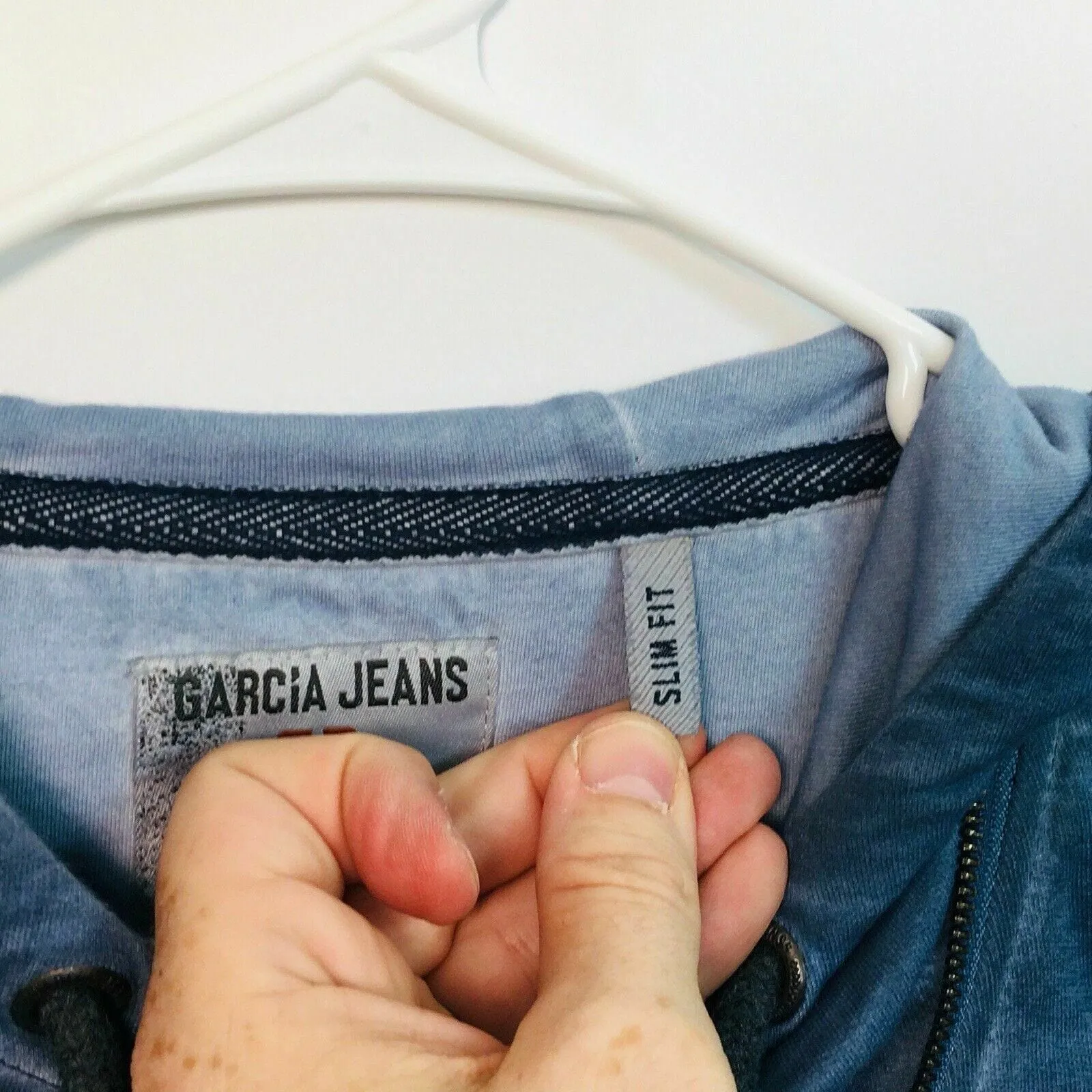 Garcia Jeans Men's Acid Washed Hoodie Sweatshirt | XL | Blue | Slim Fit | 100% Cotton | EUC
