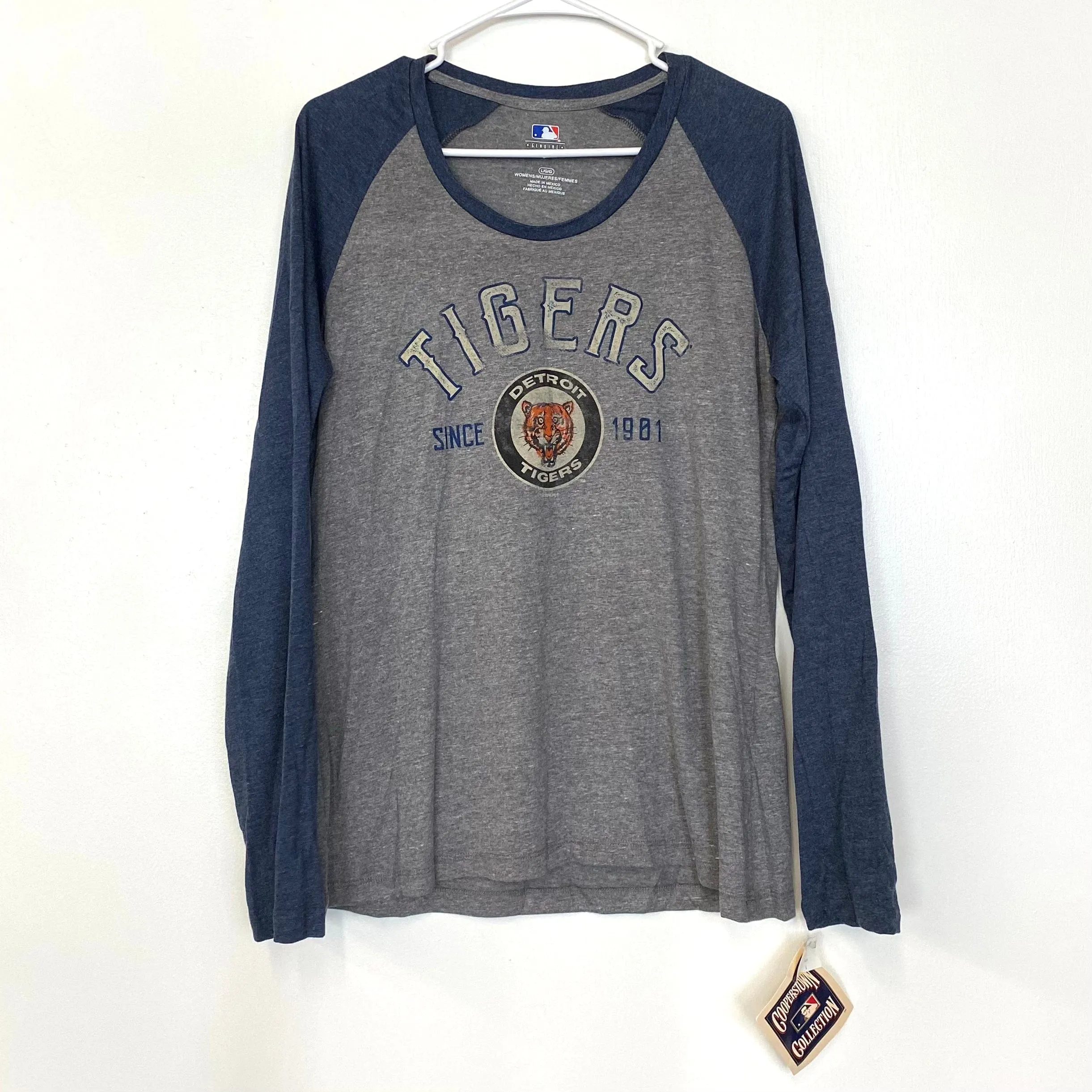 Genuine MLB Merchandise Mens Size L Gray DETROIT TIGERS Raglan L/s T-Shirt