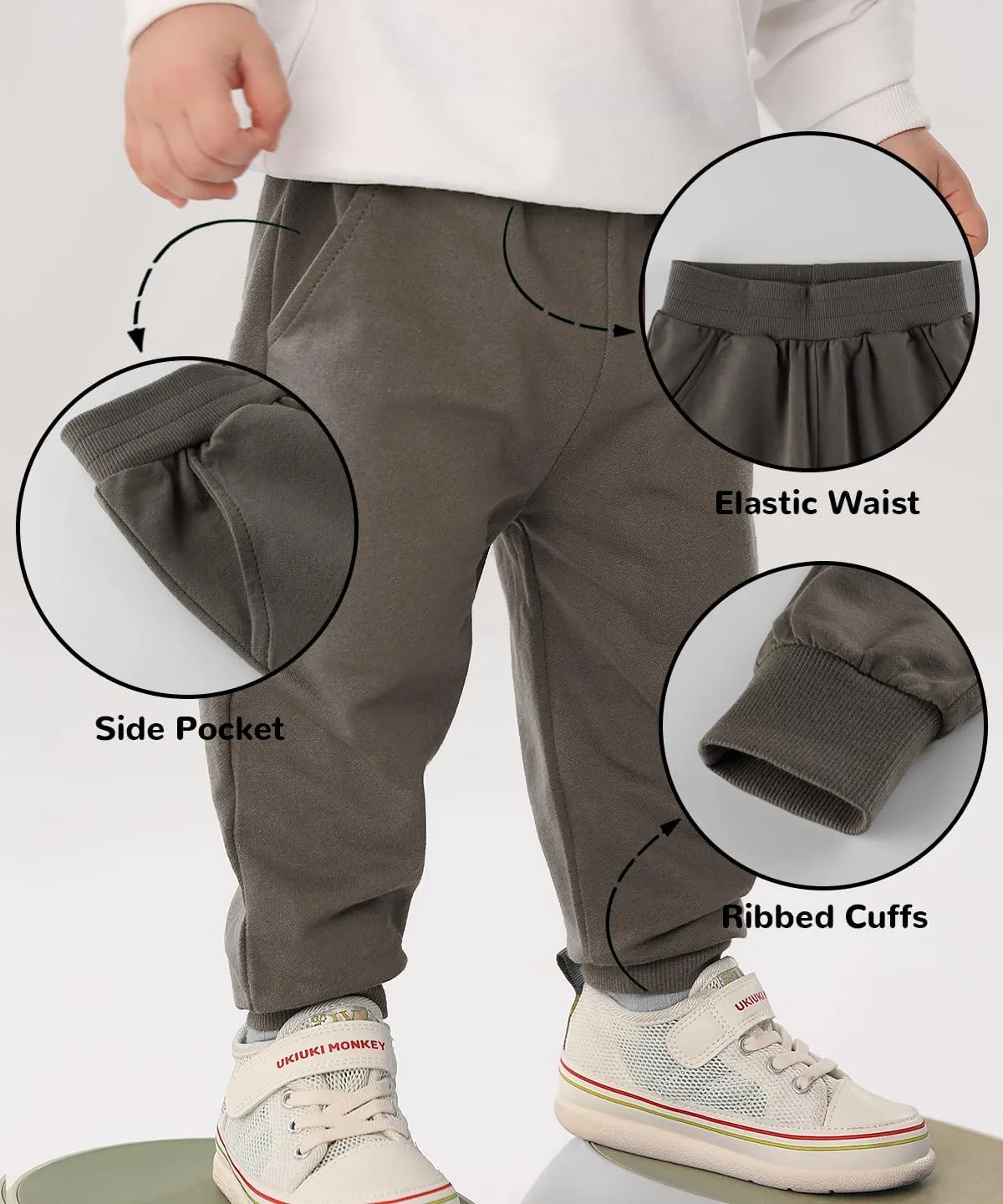 GFQLONG Toddler Boys 2 Pack Cotton Active Jogger Sweatpants,Kids Casual Athletic Solid Pocket Pull On Pants