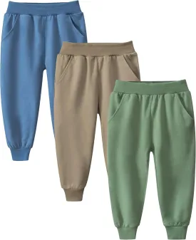 GFQLONG Toddler Boys 2 Pack Cotton Active Jogger Sweatpants,Kids Casual Athletic Solid Pocket Pull On Pants