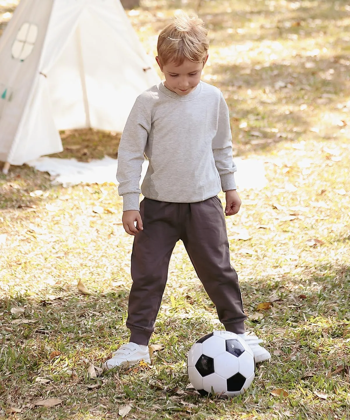 GFQLONG Toddler Boys 2 Pack Cotton Active Jogger Sweatpants,Kids Casual Athletic Solid Pocket Pull On Pants
