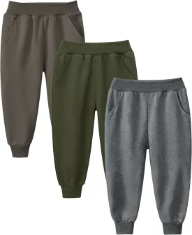 GFQLONG Toddler Boys 2 Pack Cotton Active Jogger Sweatpants,Kids Casual Athletic Solid Pocket Pull On Pants