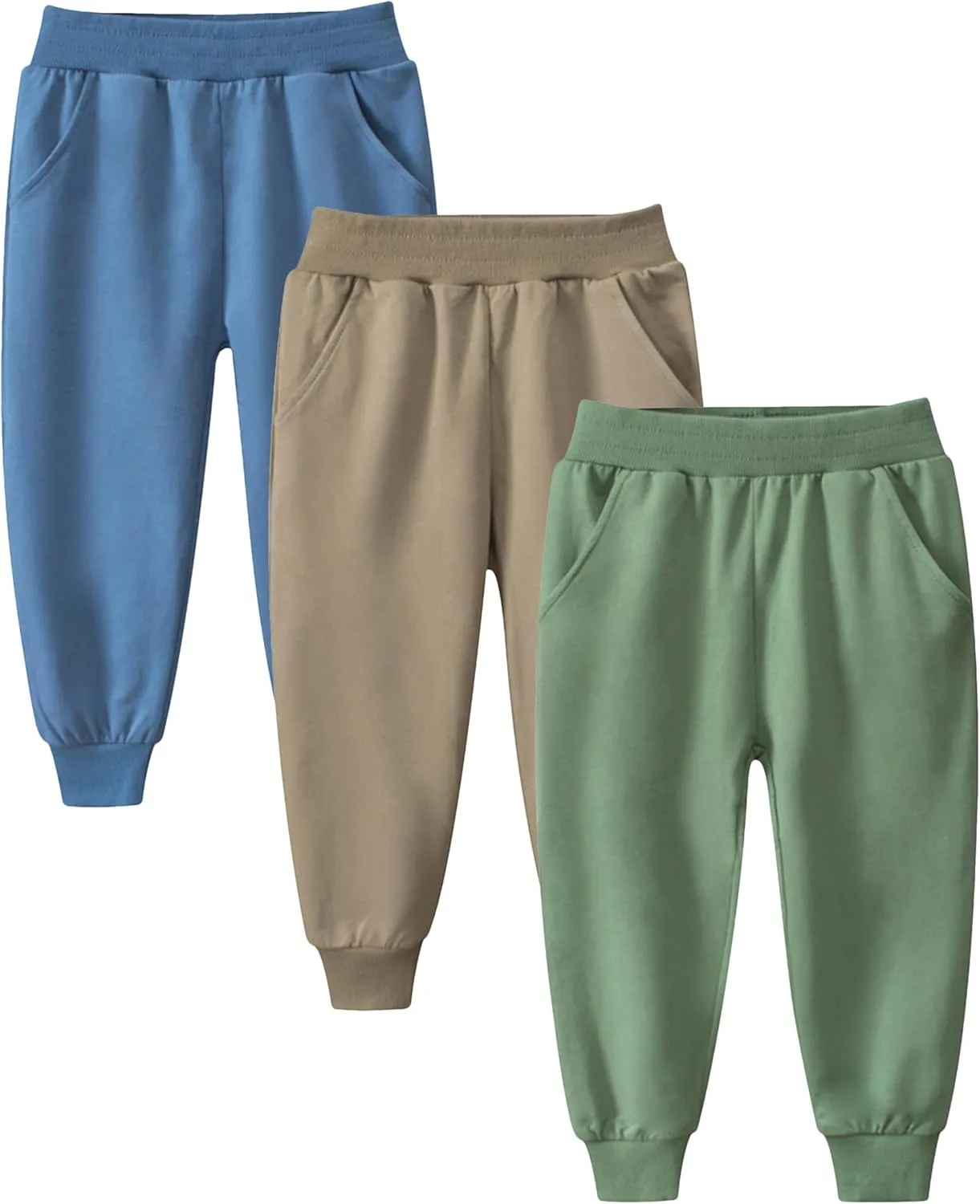 GFQLONG Toddler Boys 2 Pack Cotton Active Jogger Sweatpants,Kids Casual Athletic Solid Pocket Pull On Pants