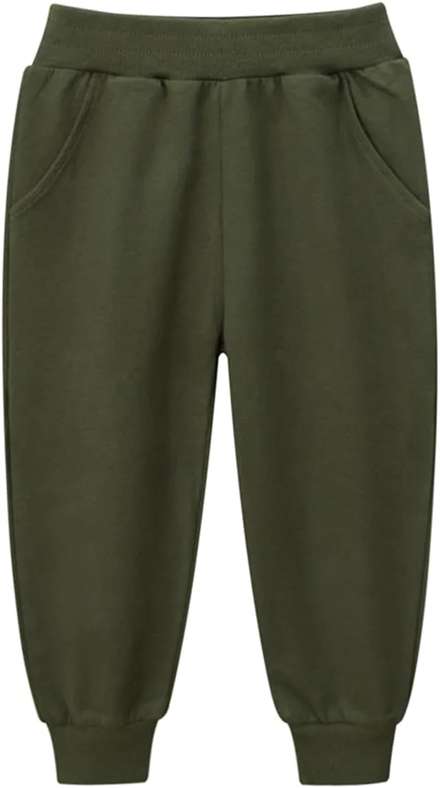 GFQLONG Toddler Boys 2 Pack Cotton Active Jogger Sweatpants,Kids Casual Athletic Solid Pocket Pull On Pants