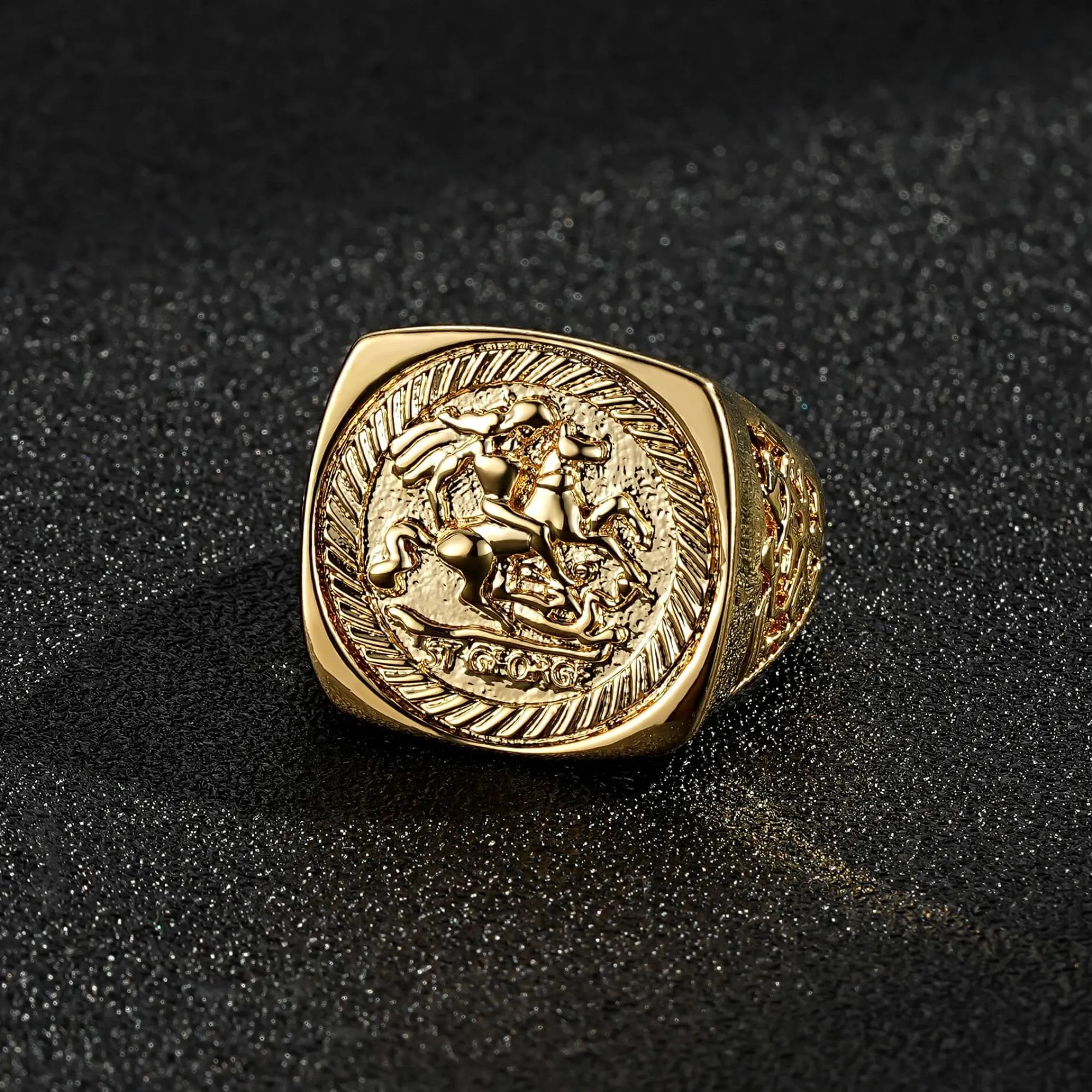 Gold Filled Bonded Dragon Slayer Sovereign Ring Size R/V