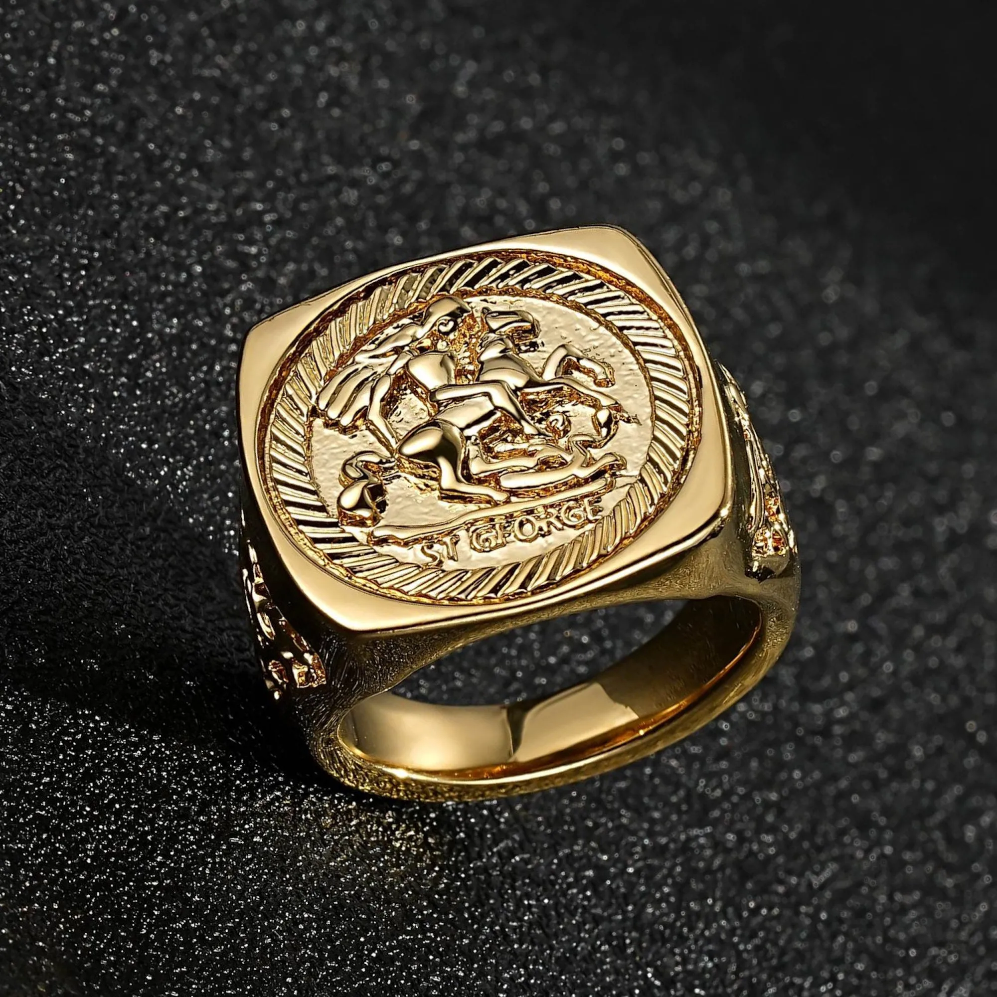 Gold Filled Bonded Dragon Slayer Sovereign Ring Size R/V
