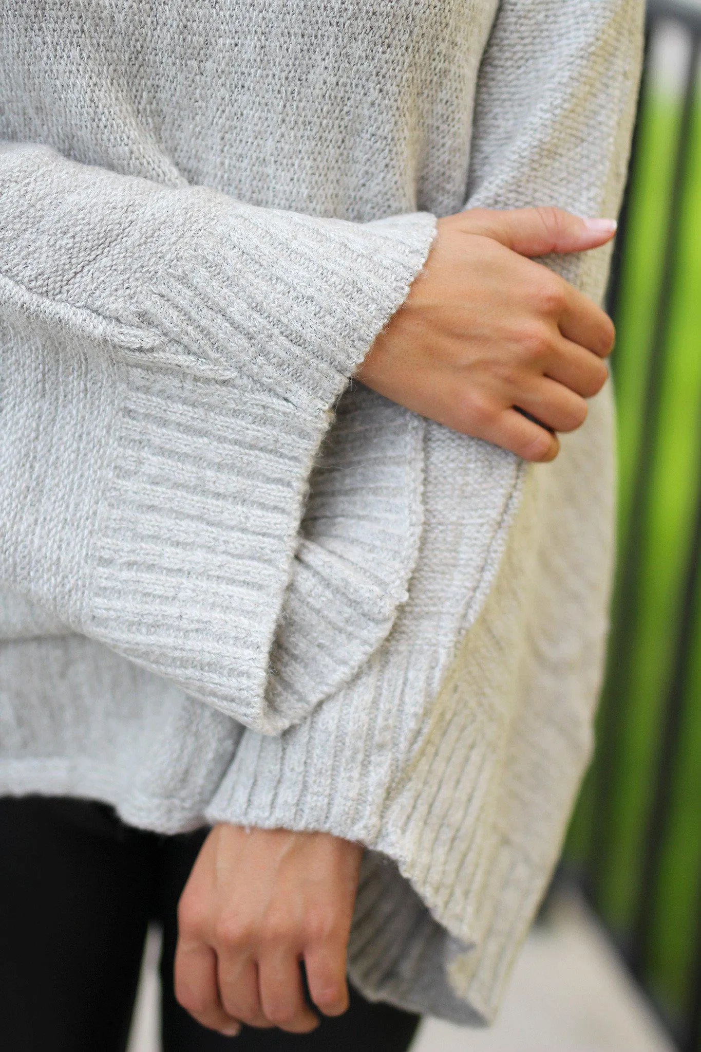 Gray Turtle Neck Sweater with Bell Sleeves
