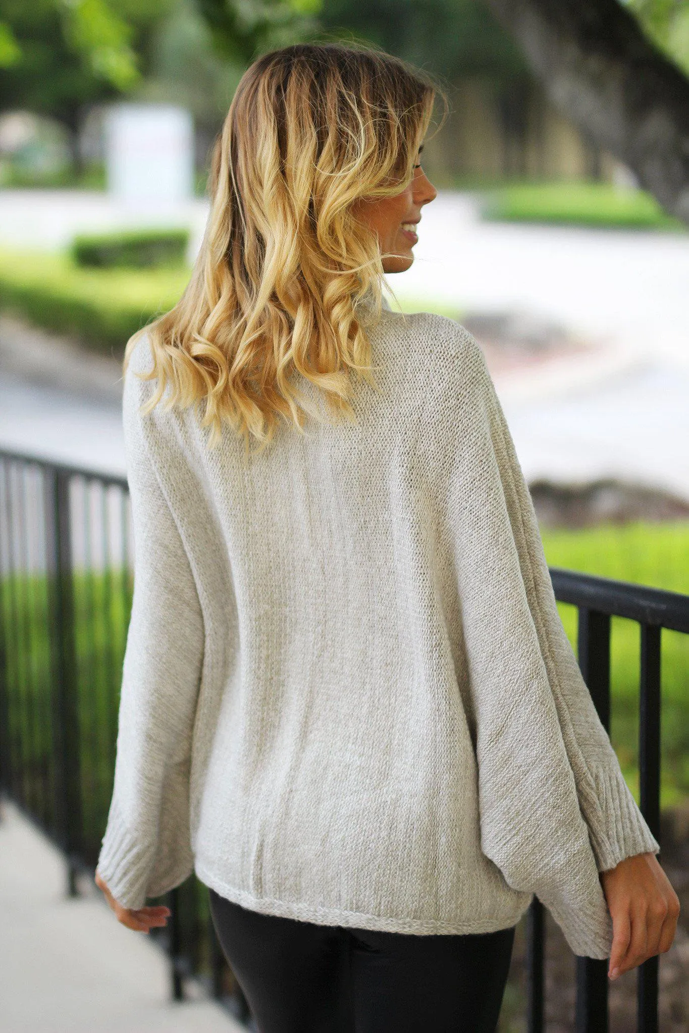 Gray Turtle Neck Sweater with Bell Sleeves