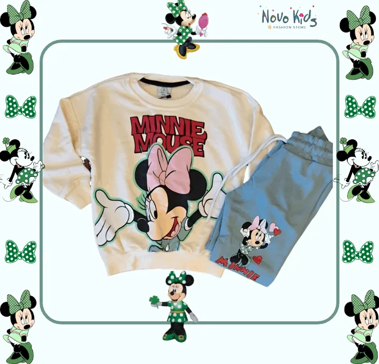 Green Minnie Mouse Girls High-Quality Cotton Set - Kids Girls (2PCs)