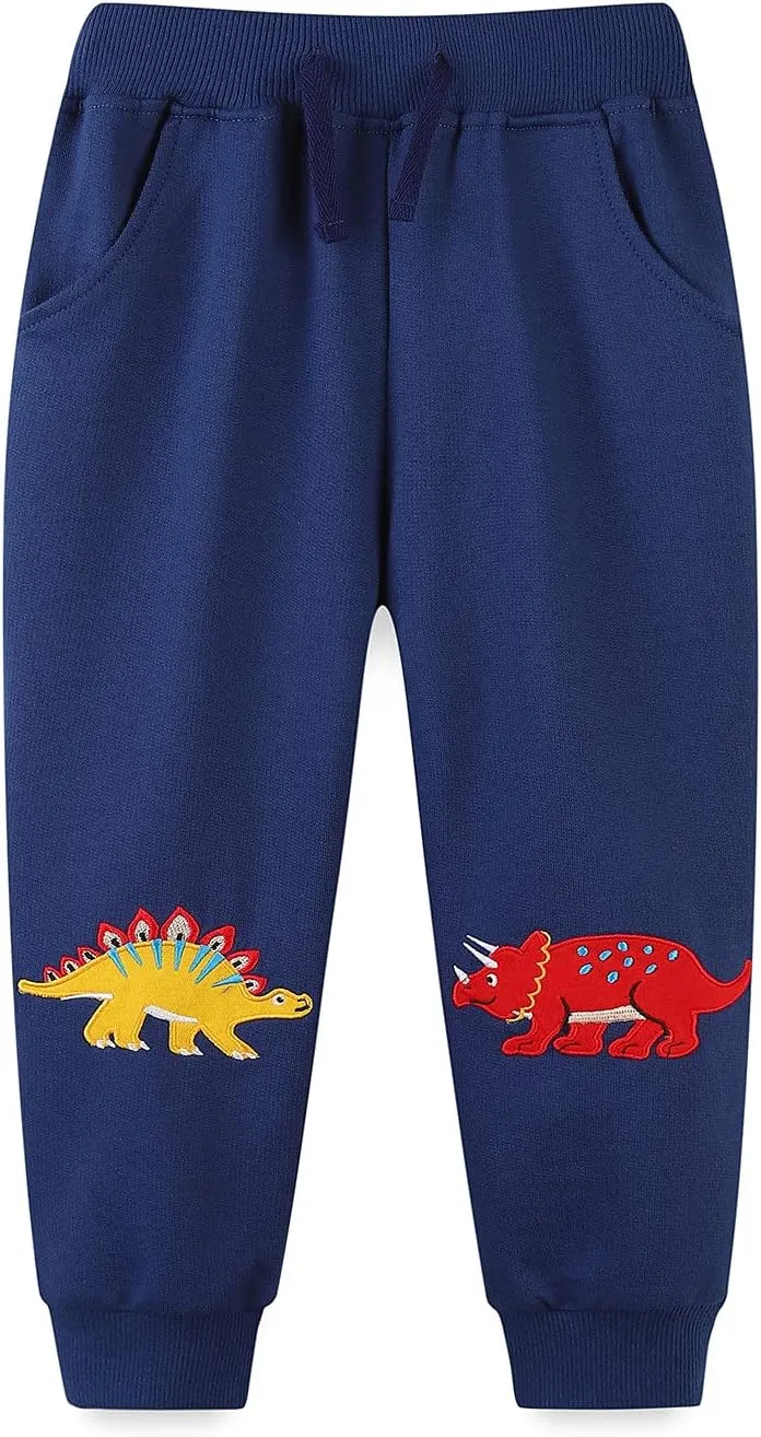 HILEELANG Toddler Boy Sweatpants Kids Sport Jogger Cotton Casual Active Playwear Sweats Pants 2-Pack