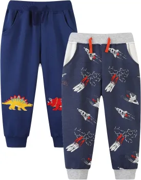 HILEELANG Toddler Boy Sweatpants Kids Sport Jogger Cotton Casual Active Playwear Sweats Pants 2-Pack