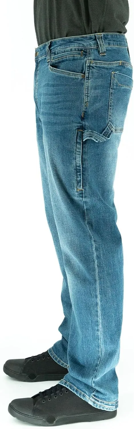 Iron & Haft Men's Journeyman Relaxed/Straight Fit Work Jeans, 12 Pocket Stretch Denim Tactical Jeans, Vintage/Medium Wash
