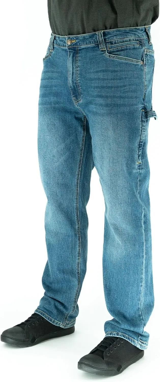 Iron & Haft Men's Journeyman Relaxed/Straight Fit Work Jeans, 12 Pocket Stretch Denim Tactical Jeans, Vintage/Medium Wash