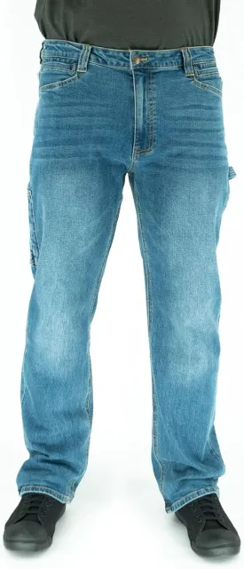 Iron & Haft Men's Journeyman Relaxed/Straight Fit Work Jeans, 12 Pocket Stretch Denim Tactical Jeans, Vintage/Medium Wash