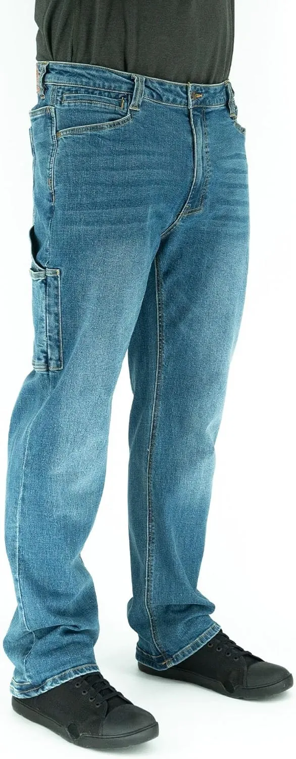 Iron & Haft Men's Journeyman Relaxed/Straight Fit Work Jeans, 12 Pocket Stretch Denim Tactical Jeans, Vintage/Medium Wash