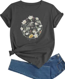 J&DHUASHA Women's Plus Size Floral T-Shirt Short Sleeve Crewneck Flower Graphic Tees Casual Summer Printed Tops